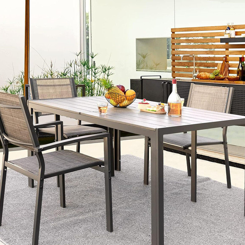 Patio Dining Table for 6, Wood-like Plastic Rectangular Table for Deck, Garden, Backyard