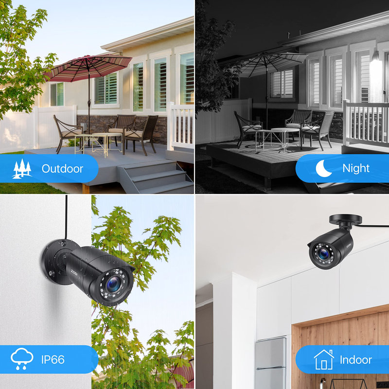 8CH DVR Security Cameras System with 1TB HDD, 4 Outdoor Bullet Cameras, Motion Detection