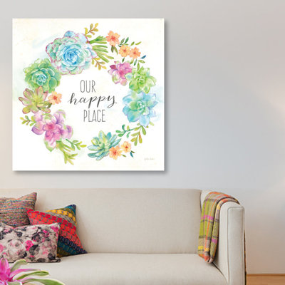 «Sweet Succulents Wreath Happy Place», impression sur toile