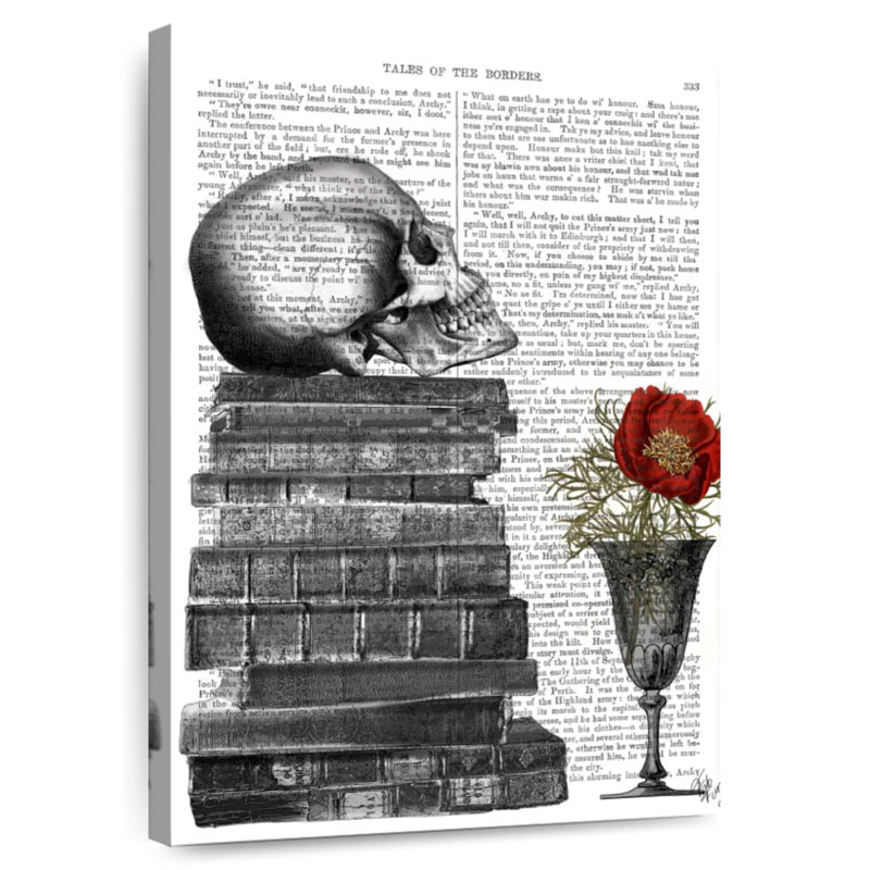 Crâne et livres Kerner, H 51 po x l 34 po