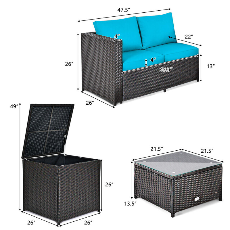 Margriete 4 - Person Patio Conversation Set with Cushions, Blue