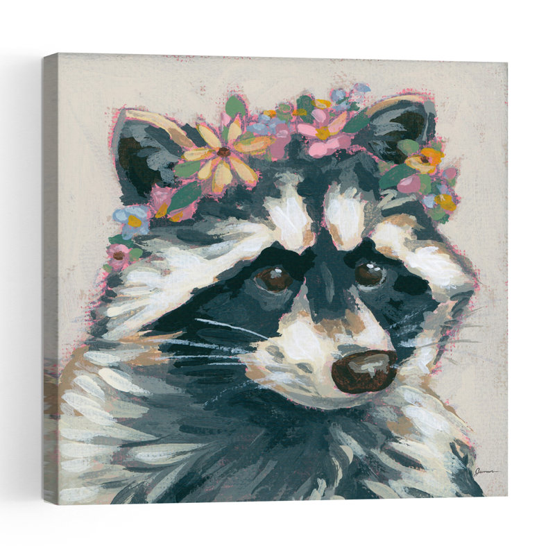Raccoon Cameo I Whimsical Contemporary Animal Flower Wall Art Print 1 Piece Wrapped Canvas Wall Art, 121.92cm H x 121.92cm W