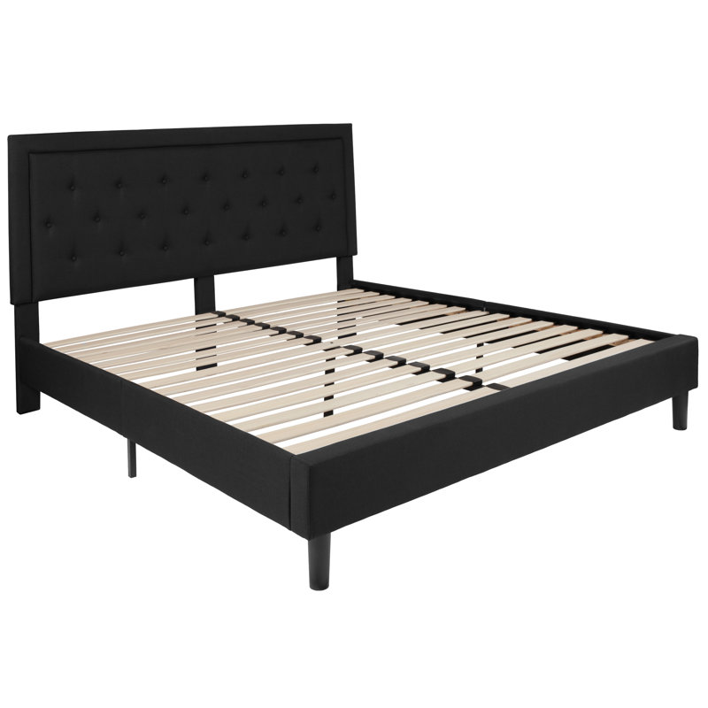 Base de lit tapissier plateforme avec panneau capitonné Aluino - ne requiert pas de sommier tapissier, Noir, Très grand
