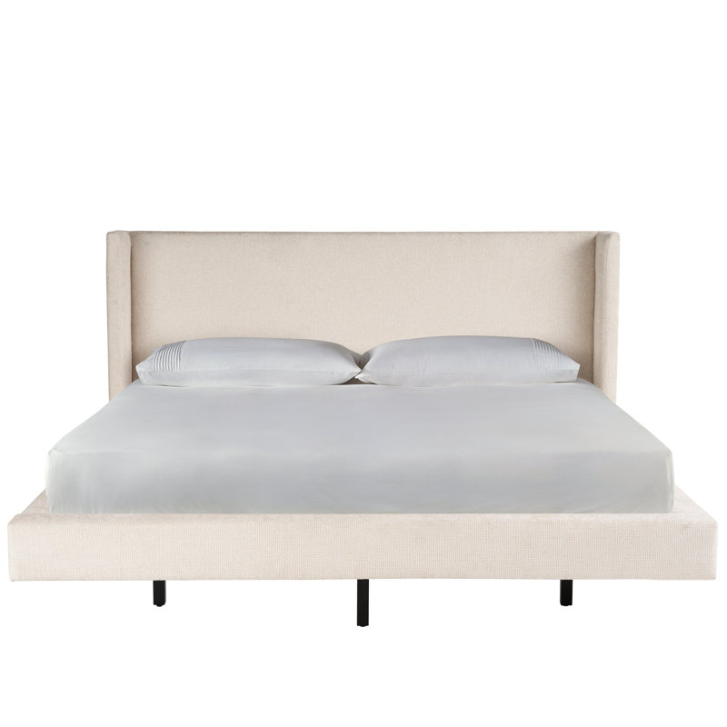 Cream Upholstered King Platform Bed with Wood Frame