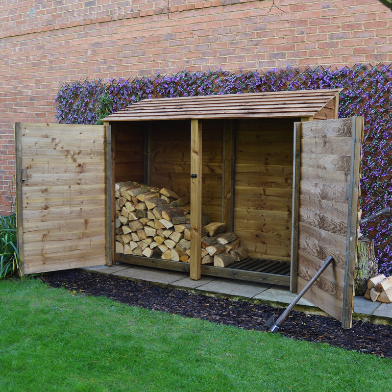 Troutville 230cm W x 80cm D Solid Wood Log Store, Rustic Brown