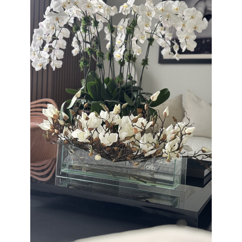 Stylish Glass Planter With White Magnolias