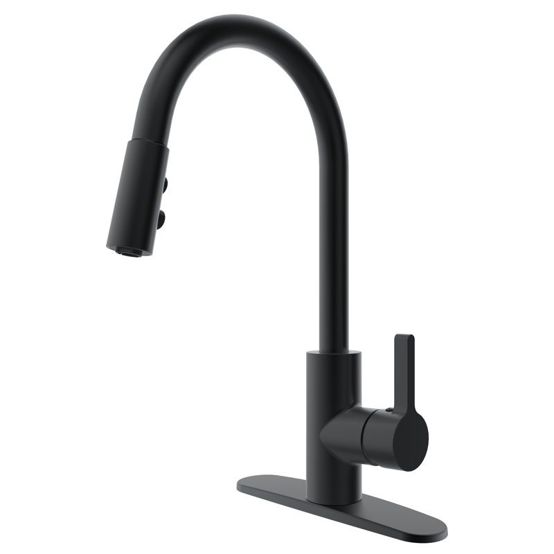 Robinet de cuisine à poignée simple rétractable, Noir mat