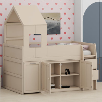 All-in-One Loft Bed with Workspace, Drawer Units, and Storage Cabinets