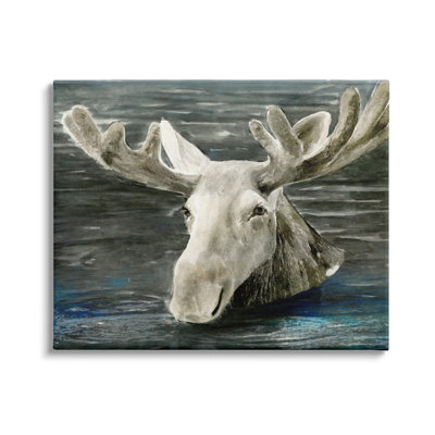 «Natation orignal», art animalier surdimensionné au lac, art mural sur bois par Stellar Design Studio