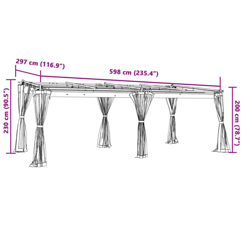 Cedriana Aluminum Soft-top Gazebo, 230cm H x 598cm W x 297cm D, Cream