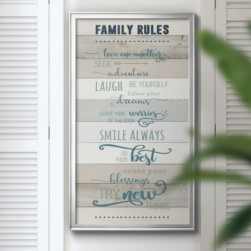 Family Rules - cadre photo, art textuel sur toile, Cadre argenté, H 14,5 po x l 26,5 po x P 1,5 po