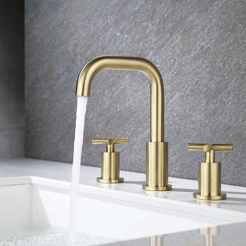 Robinet pour salle de bain à 2 poignées avec drain, Or brossé