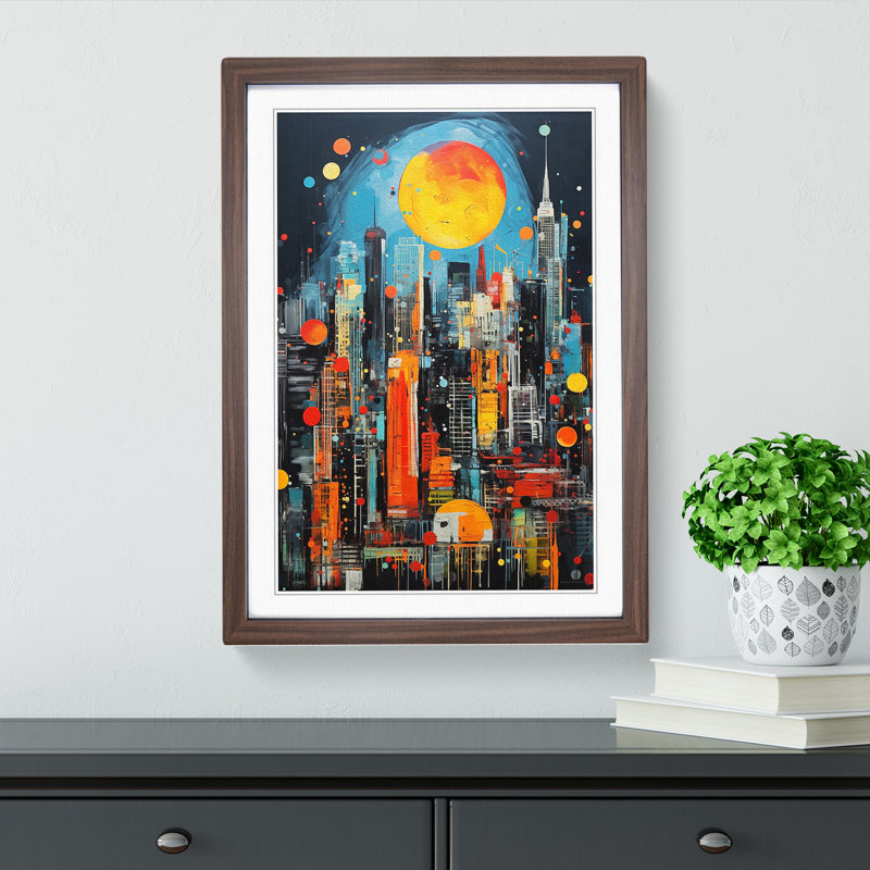 Skyline Neo-Plasticism - Single Picture Frame Print on Wood, Walnut, 64cm H x 46cm W x 2cm D