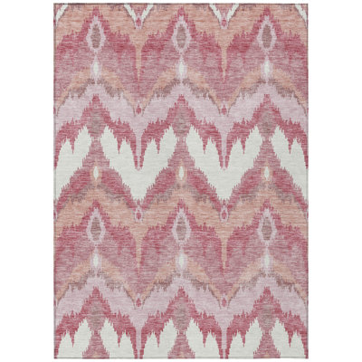 5' X 8' Blush Mauve And Ivory Ikat Washable Indoor Outdoor Area Rug