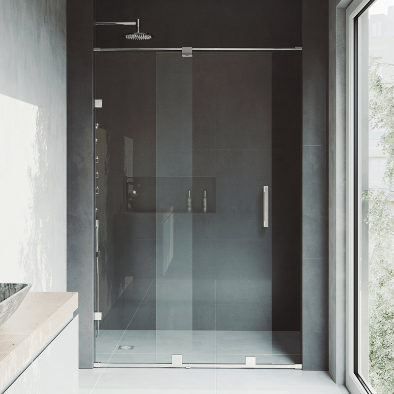 Porte de douche coulissante sans cadre avec verre transparent 3/8 po l 58-60 po x H 73 po Ryland, Acier inoxydable brossé
