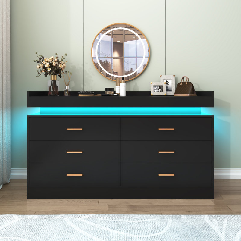 46.02 " W 6 - Drawer Dresser, Black
