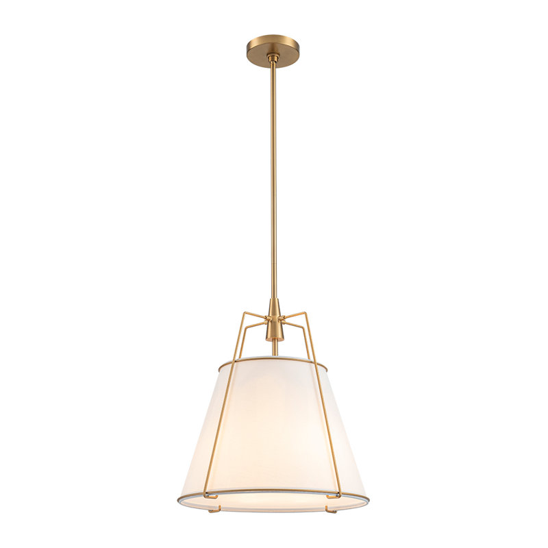 Nyjel 4 - Light Linen Tapered Pendant, White, 16.9" H x 15" W x 15" D, Gold