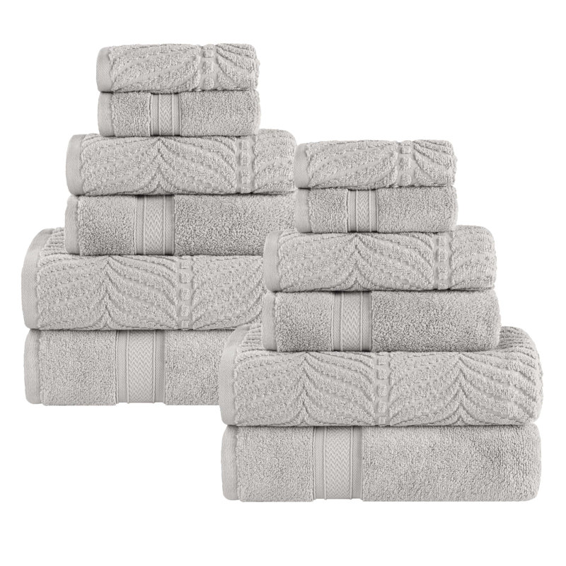 Ensemble de serviettes de bain en coton uni et jacquard pur à chevrons 12 pièces Purdey, Platine