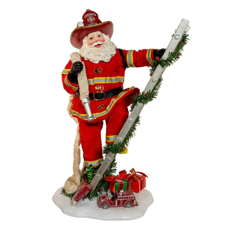 Figurine de Noël Kurt Adler Fabriche, père Noël pompier sur échelle, 11,5 po