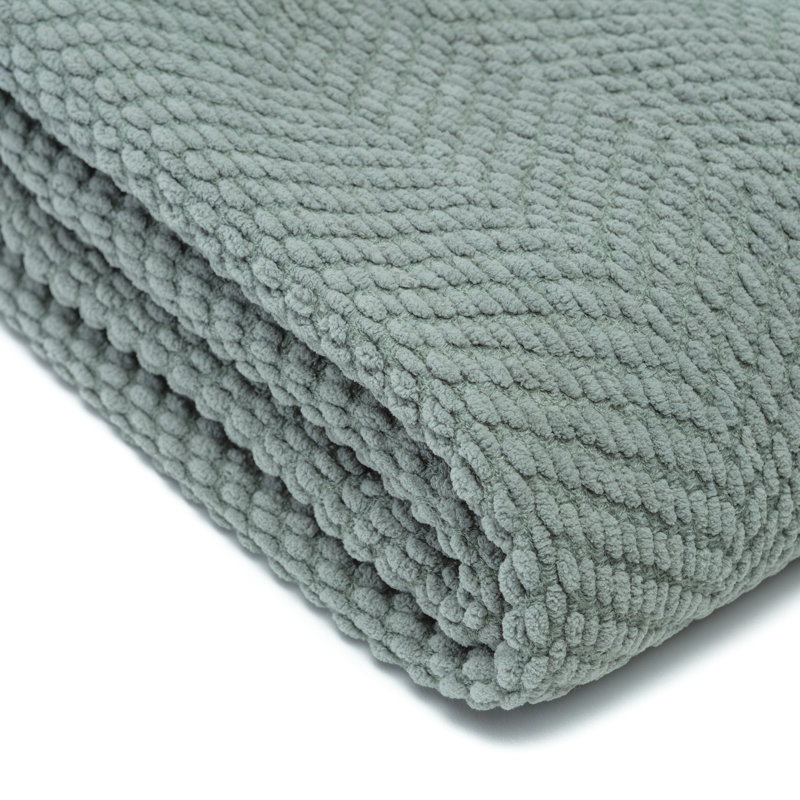 Tan Sage Knitted Throw Blanket with Tassels - 50" x 65"