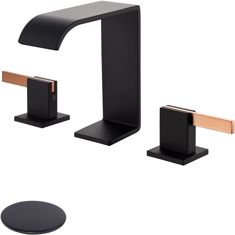 Robinet de lavabo pour salle de bain à 2 poignées à 2 poignées avec drain noir mat et or rose