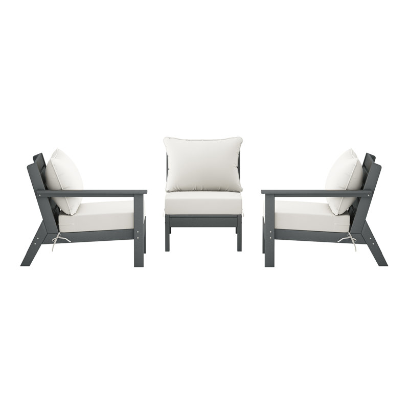 Ensemble de conversation à assise profonde 3 pièces avec coussins, Gray, White
