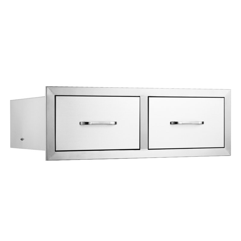 Tiroirs pour îlot de barbecue extérieur, 75 cm (l) x 25 cm (h) x 50 cm (p), doubles tiroirs horizontaux, coulisse fluide et construction coulissante haut de gamme