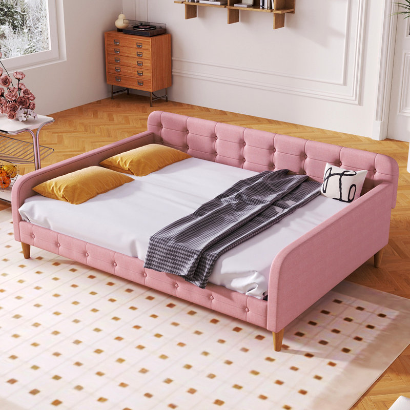 Lit de jour rembourré avec 4 pieds de soutien, Complet/Double, Rose