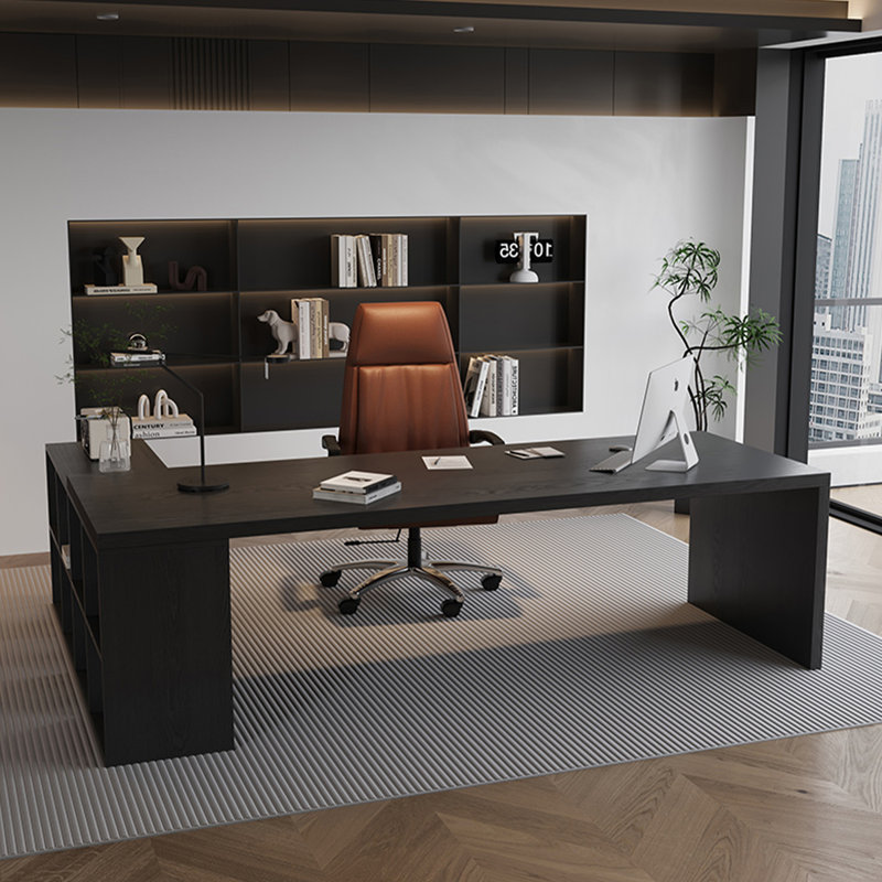 Black Rectangular Solid Wood Executive Desk, 29.53" H x 78.74" W x 55.12" D, Right Hand Return
