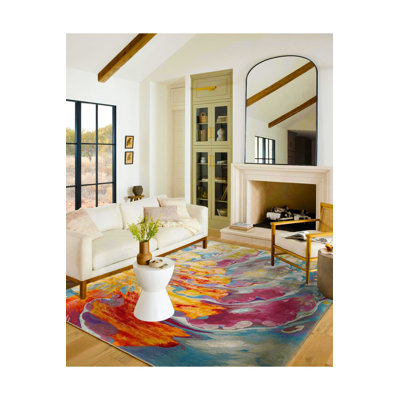 Orange Burst Themed Modern Decorative Washable Rug