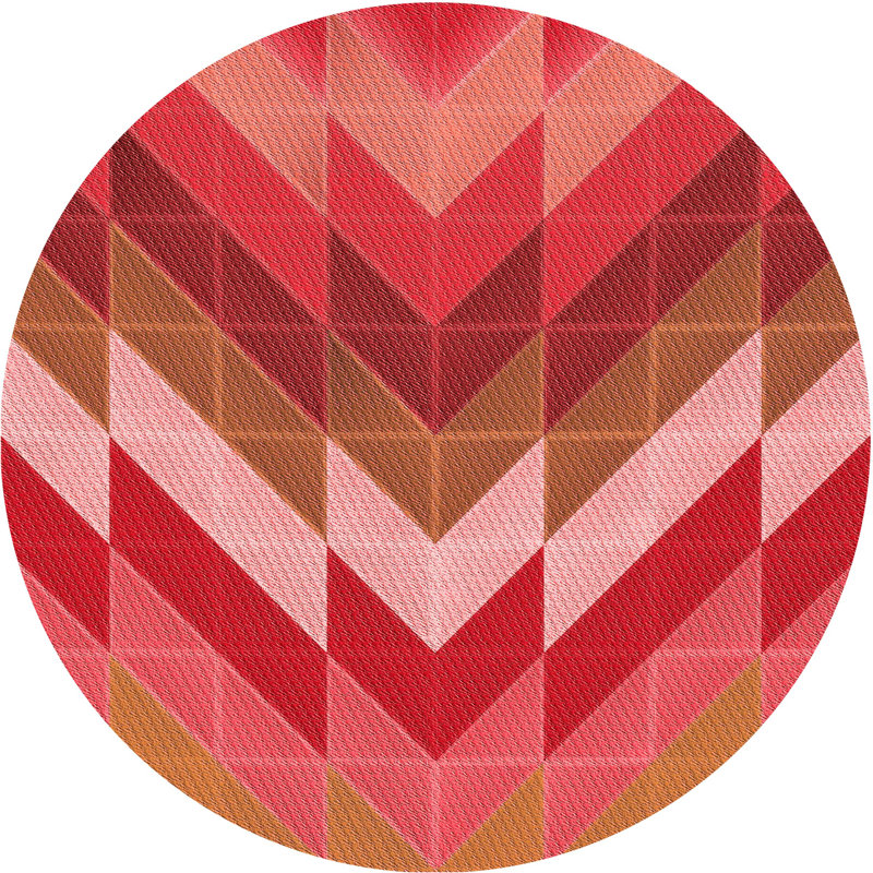 Tapis tissé à la machine en rouge, Rond 3 pi