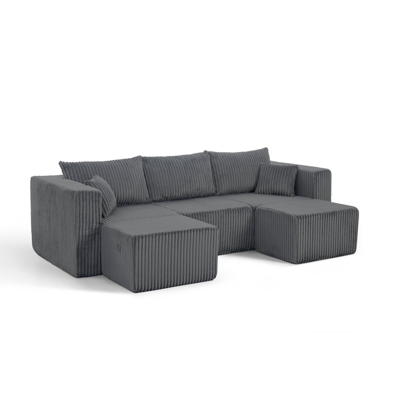 Canapé modulaire compact en velours côtelé compact avec un style minimaliste moderne, Gris