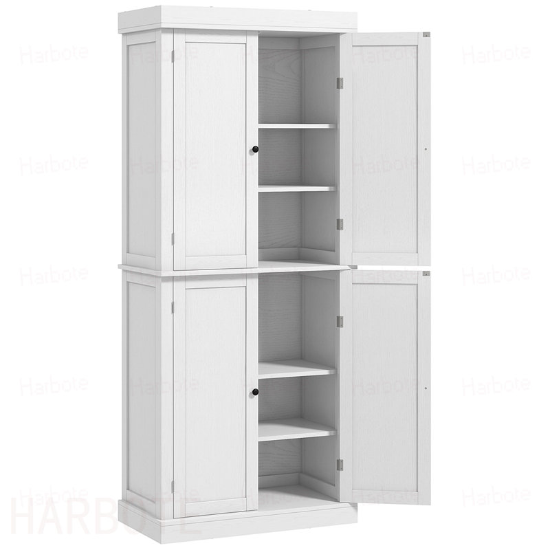 Garde-manger autoportant, armoire de rangement haute avec 4 portes et 2 tablettes réglables