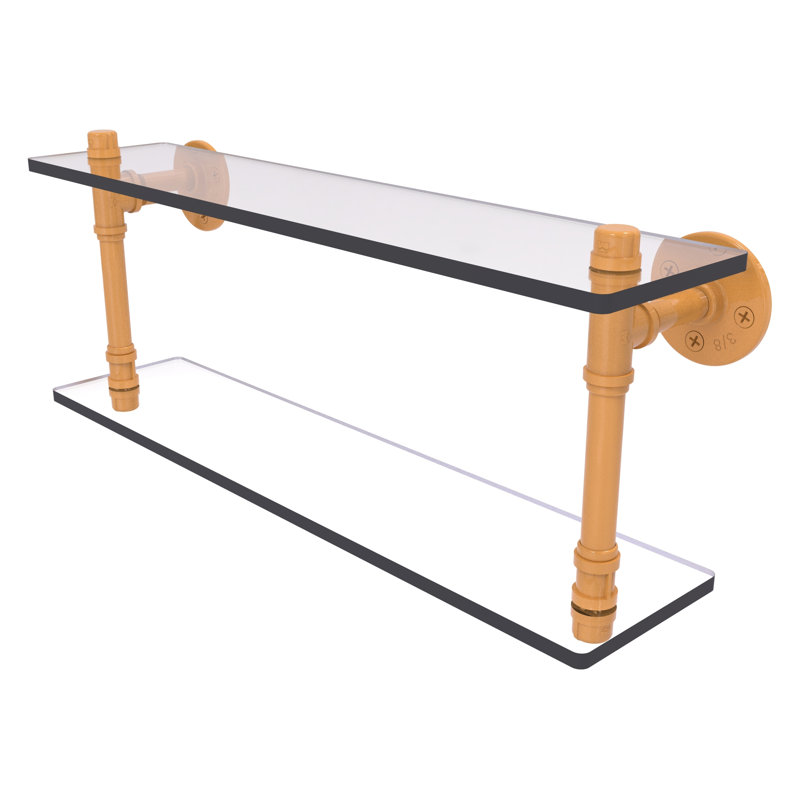Tablette double en verre Pipeline Collection P, H 9,4 po x l 22 po x P 5,6 po, Jaune doré