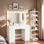 Meuble-lavabo avec 3 modes d'éclairage couleur, 11 ampoules Hollywood, prise de courant, tiroirs et tablettes de rangement à 7 niveaux
