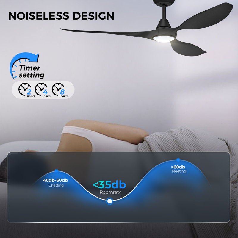2pcs 52-inch Ceiling Fans With Lights And Remote Control Black, Black, Black
