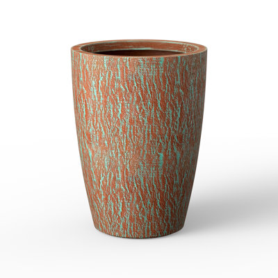 14 in. Large Concrete Tall Round Planter Pot with Drainage Holes in Teal(Upgraded Interior) for Indoor & Outdoor