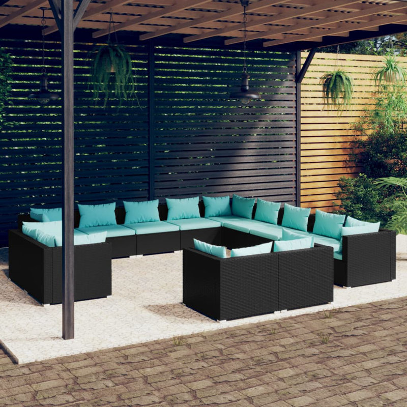 13 Piece Lounge Sofa Seating Group, Water Blue, Black