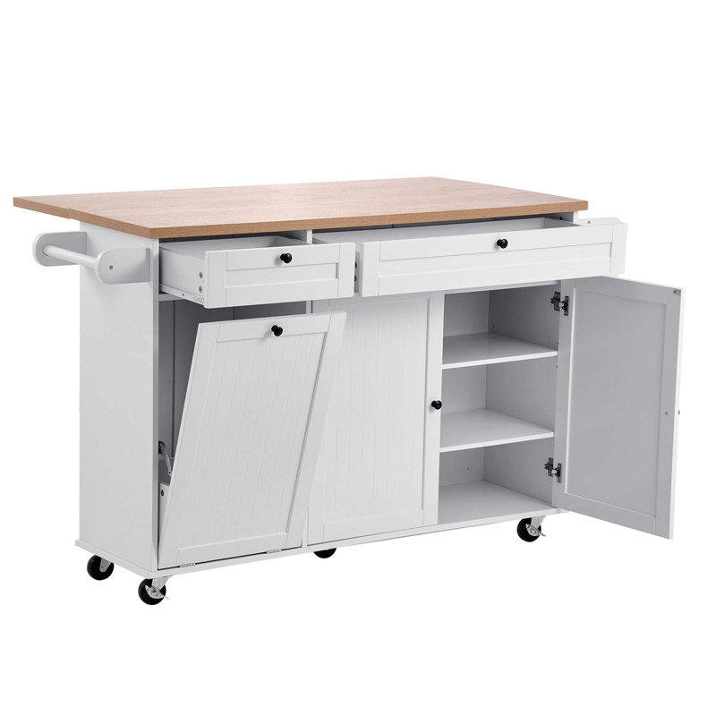 60In Kitchen Island Cart Rolling Storage Cabinet Table With Drawer Drop Leaf