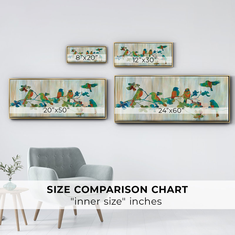 Birds on Branch- Framed Canvas, 8" H x 20" W