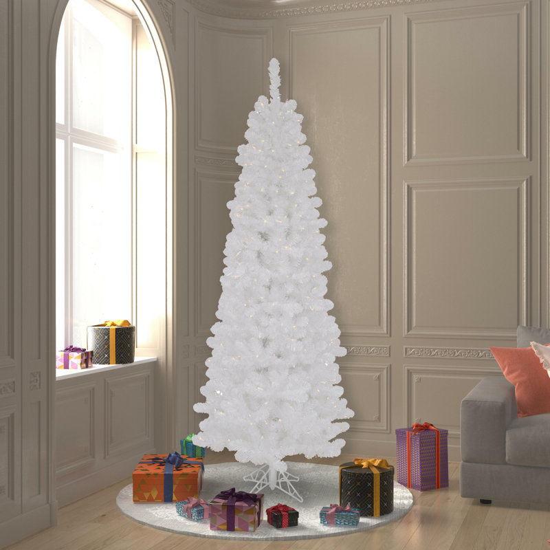 Sparkle White Spruce Pencil Artificial Christmas Tree, 7.5' H, ClearDura-Lit® Incandescent