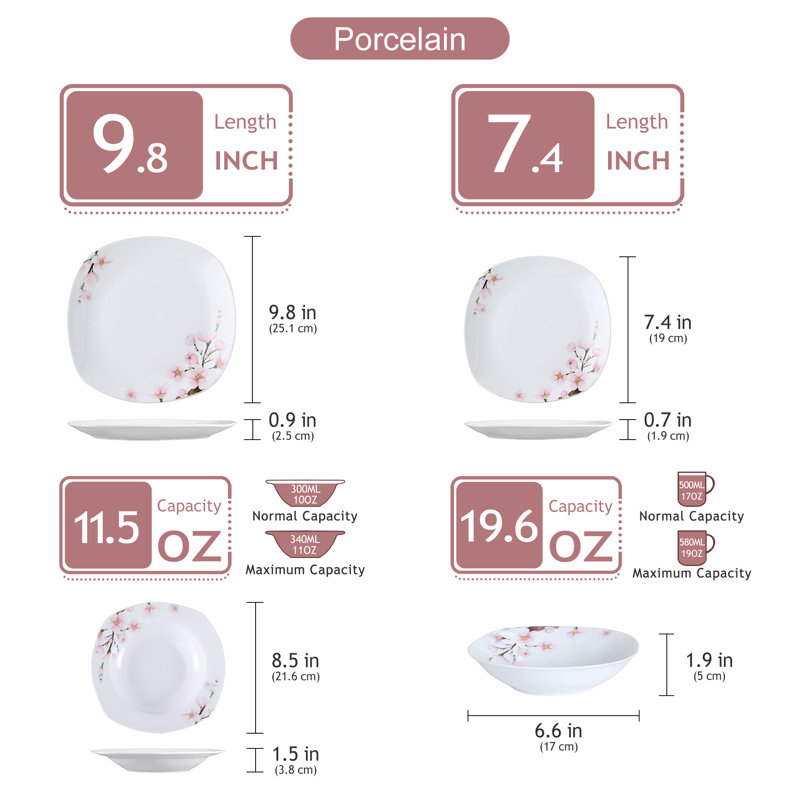 Buran 24 Piece Porcelain China Dinnerware Set - Service for 6