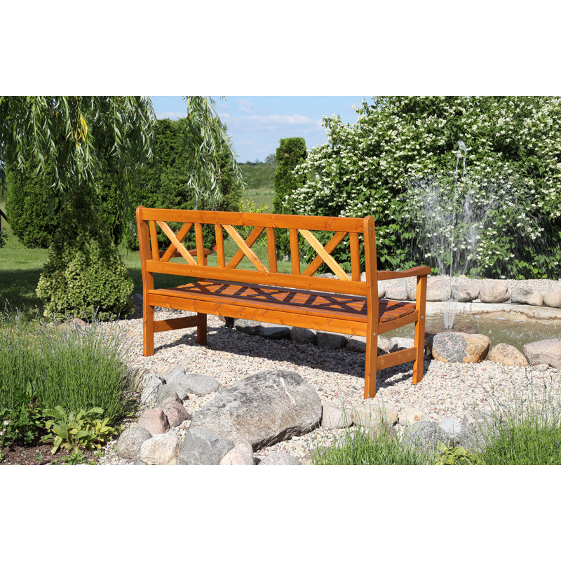 Bradon Solid Wood Pine Outdoor Bench, 88cm H x 157cm W x 61cm D, Honey