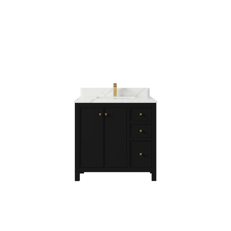 Meuble-lavabo simple 36 po avec plateau Chicago, Calacatta Laza