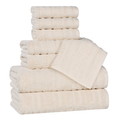 Mika Smart Twist Viscose Cotton Blend Medium Weight Solid Textured Ribbed 8 Piece Towel Set