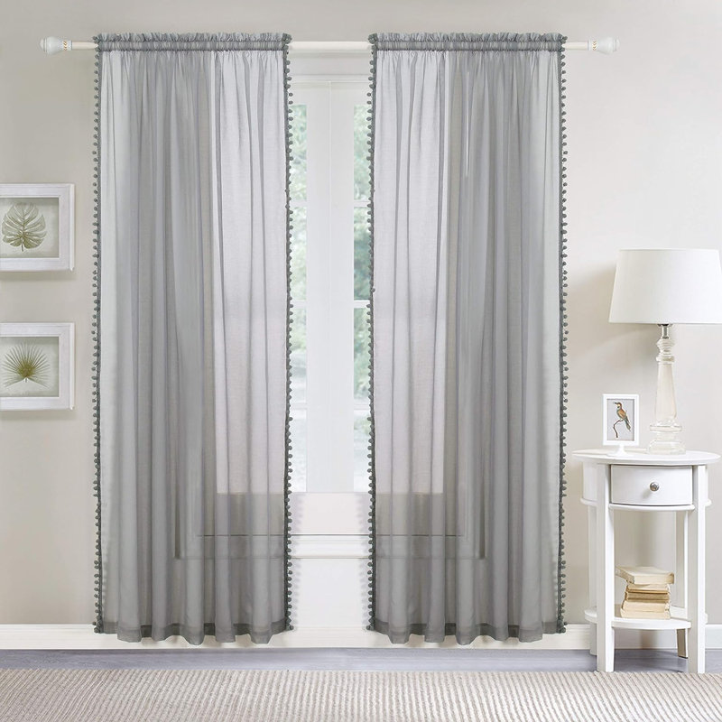 Paire de rideaux filtrant la lumière en polyester Aeian, Gris, L 40 po x L 84 po