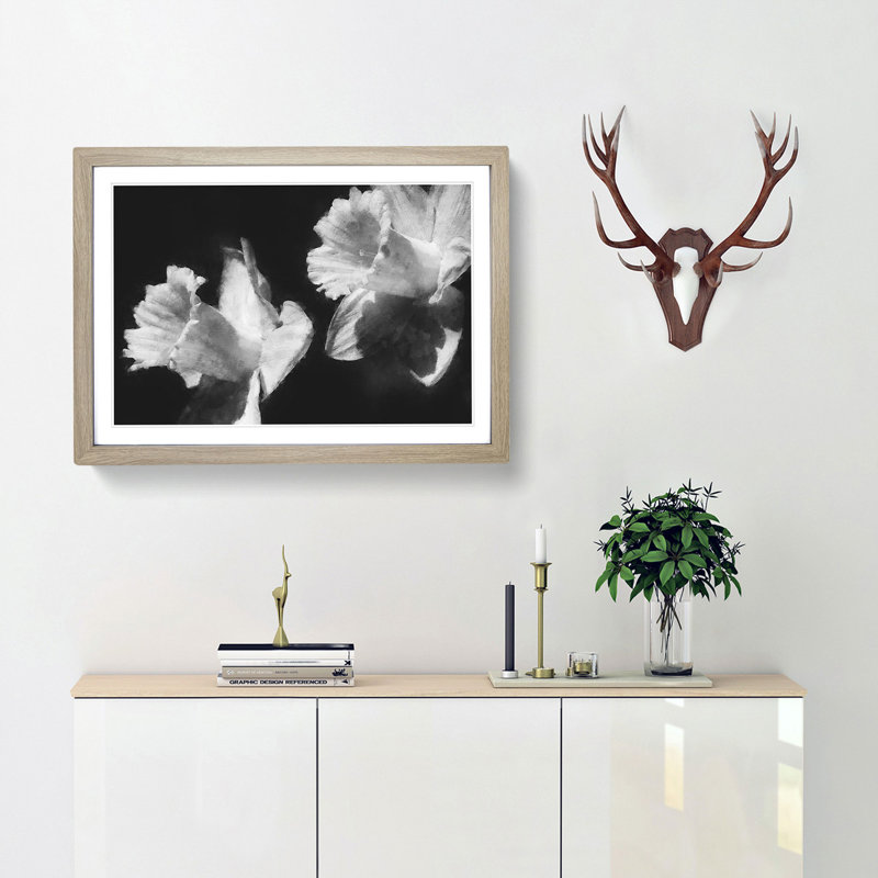 Pair Of Daffodils - Single Picture Frame Print on MDF, Oak, 33cm H x 45cm W x 2cm D