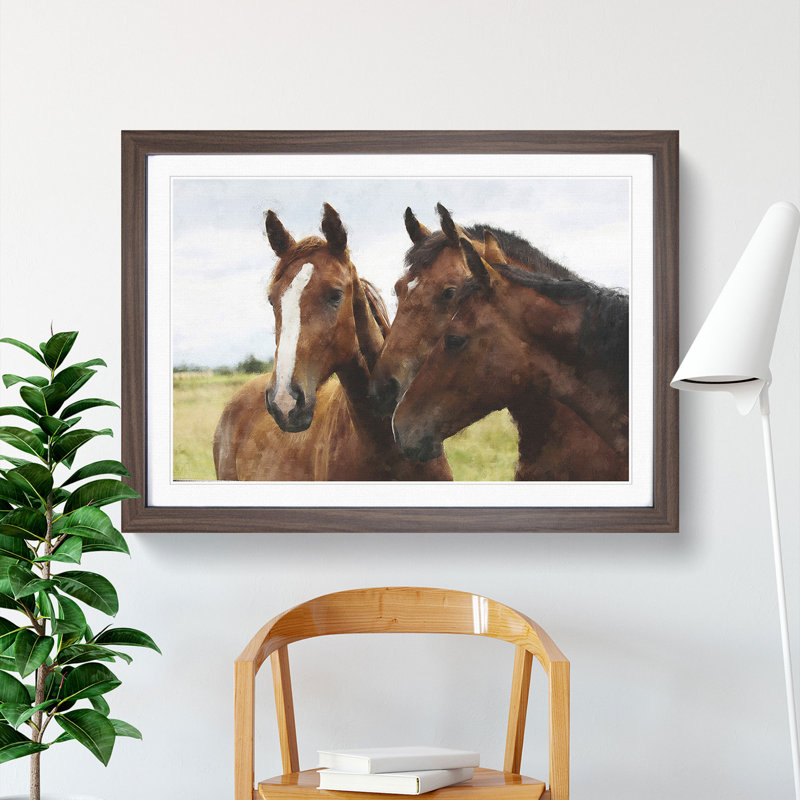 Three Horses - Picture Frame Graphic Art, Walnut, 27cm H x 36cm W x 2cm D