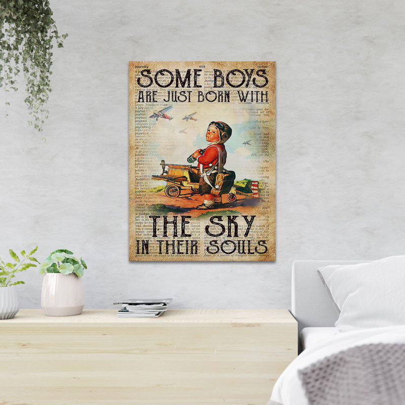 «Boy With Planes - Some Boy Are Just Born With», reproduction d'art graphique sur toile tendue 1 pièce