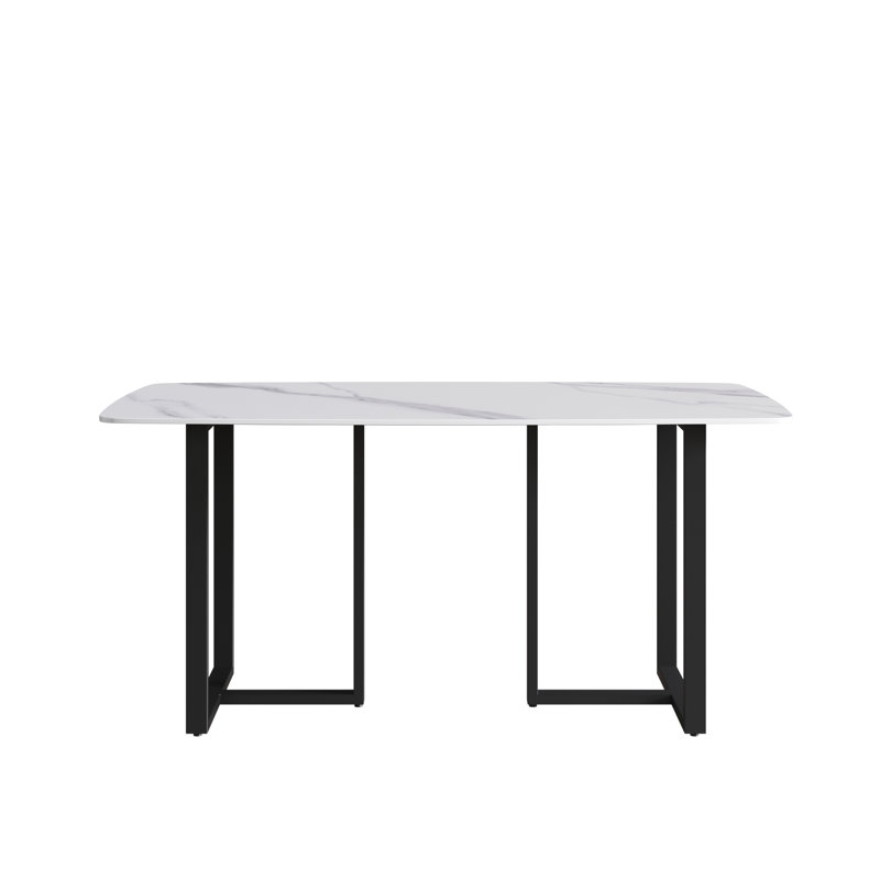 Table de salle à manger Evannie, Noir, Blanc neigeux, H 29,53 po x L 63 po x l 31,5 po